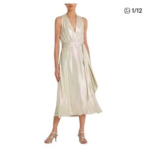 Ralph Lauren (LRL) Gold Metallic Jersey Halter Midi Dress